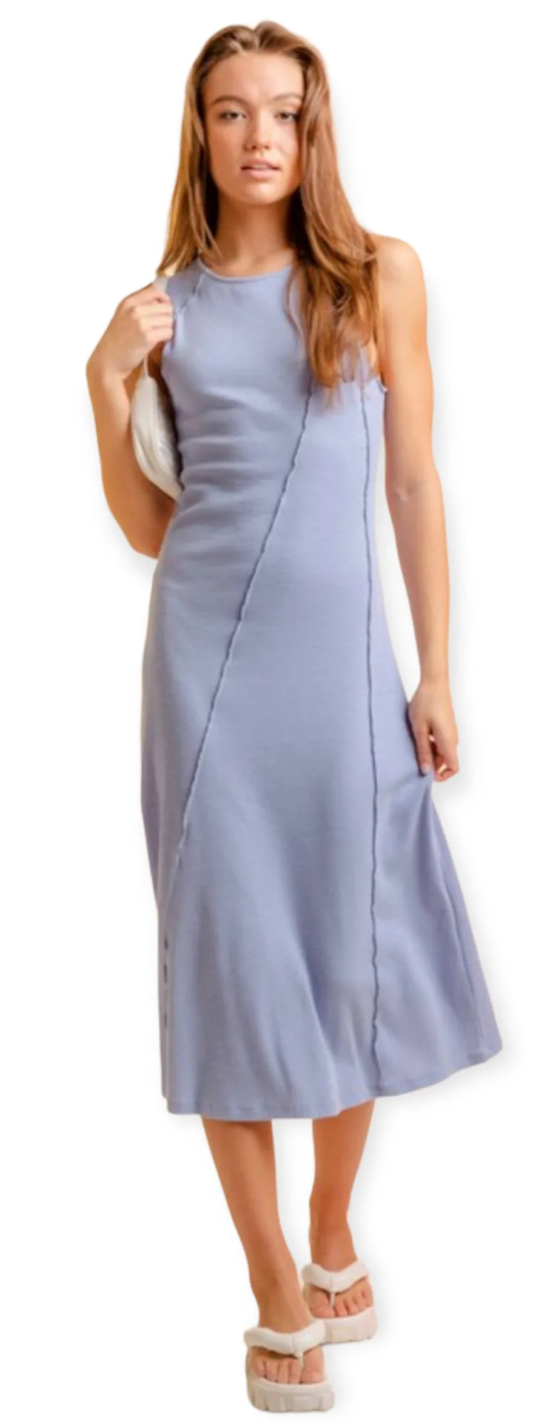 Willow Blue Sleeveless Rib Knit Midi Dress