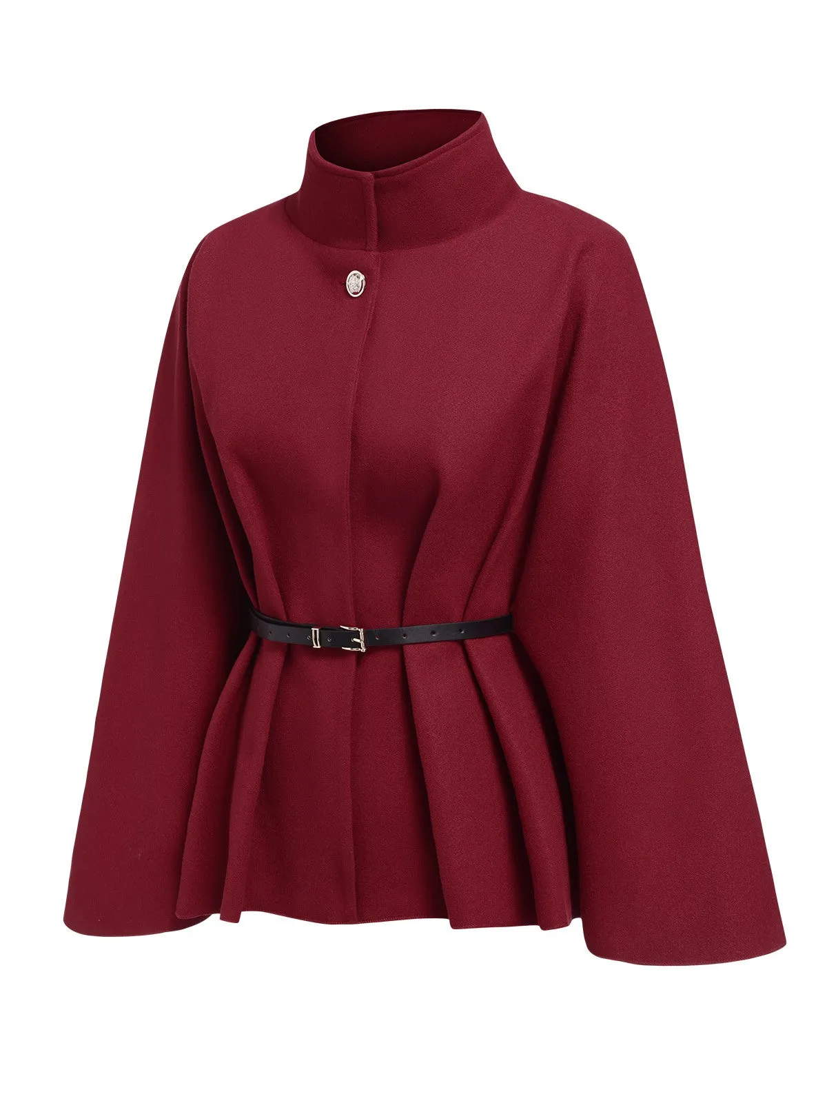 Wine Red 1960s Solid Belted Cloak Coat