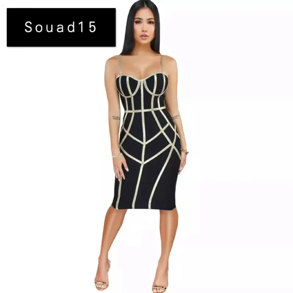 Women Bandage with gold straps Dress