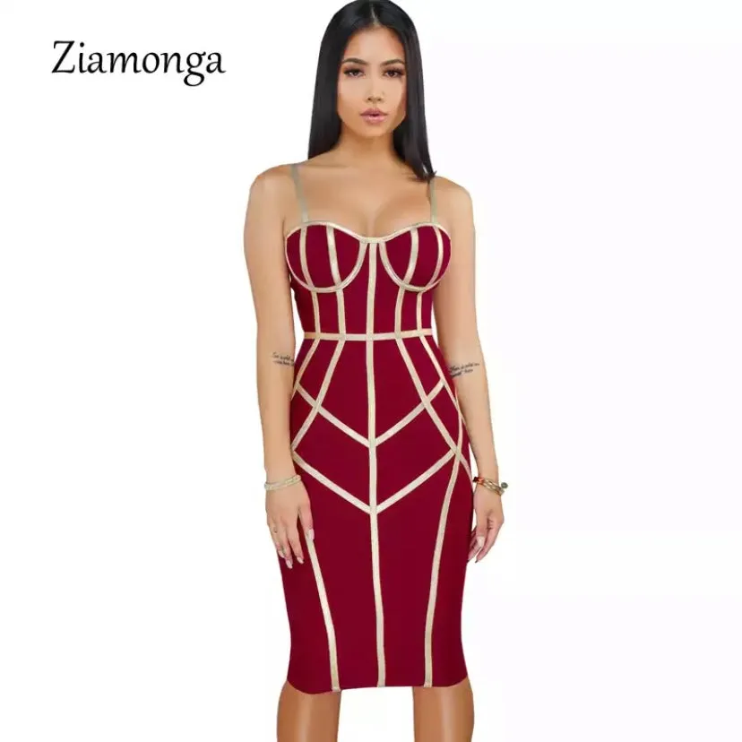 Women Bandage with gold straps Dress