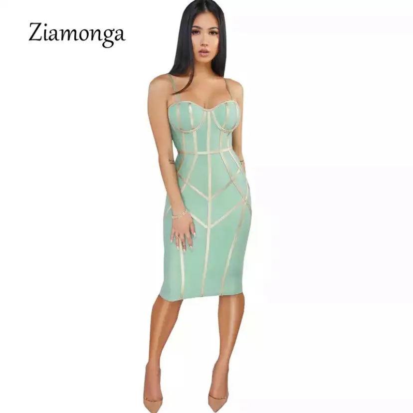 Women Bandage with gold straps Dress