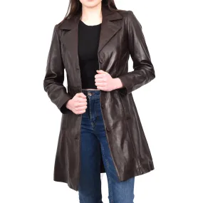 Women's 3/4 Length Soft Leather Classic Coat Brown Trenzia