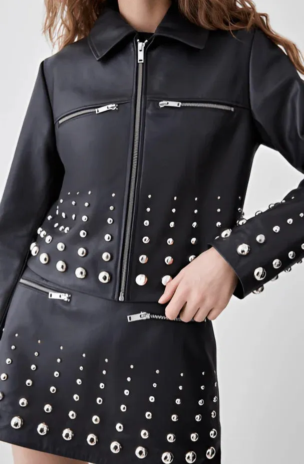 Women's Black Studded Leather Jacket