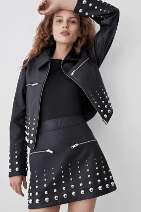 Women's Black Studded Leather Jacket