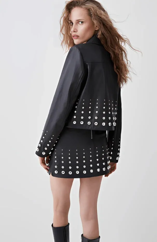 Women's Black Studded Leather Jacket