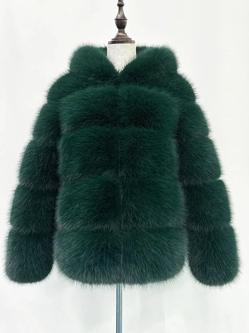 Women's Cozy Luxury Faux Fur Hooded Jacket