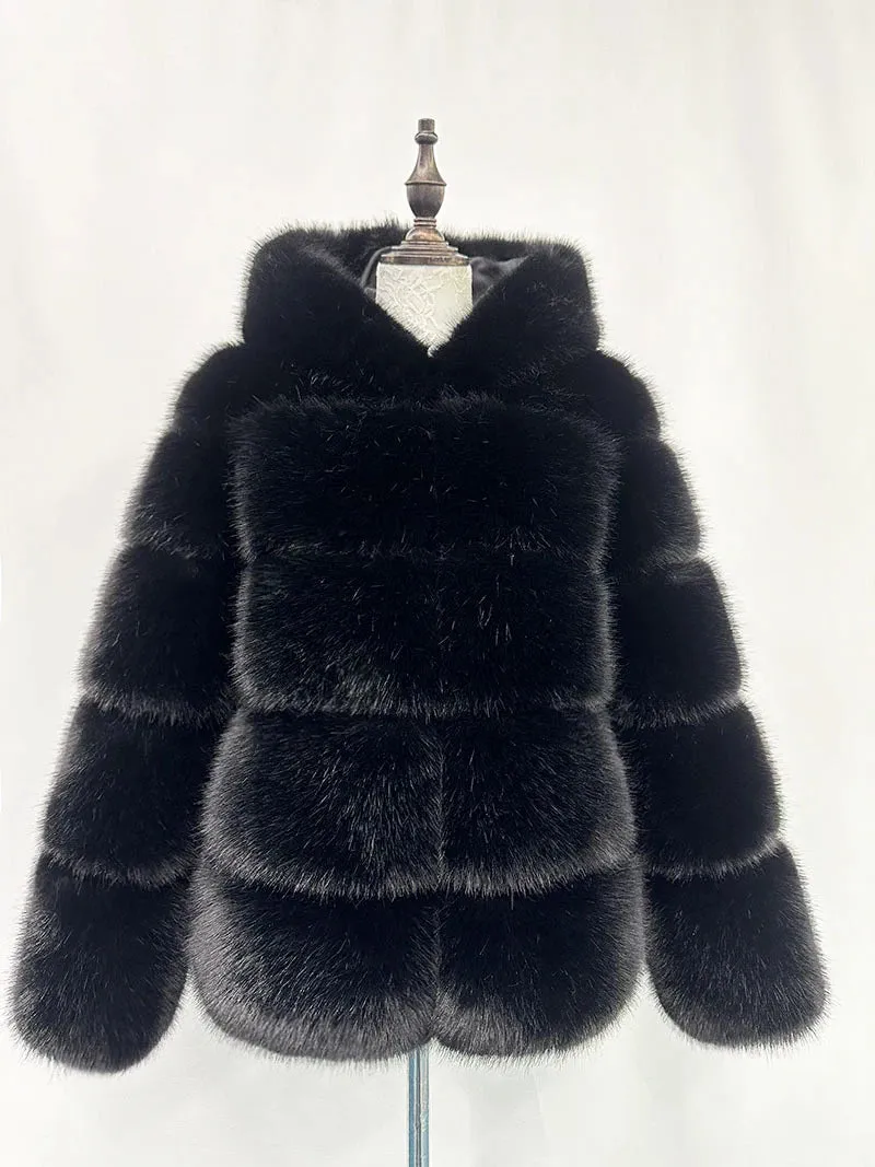 Women's Cozy Luxury Faux Fur Hooded Jacket