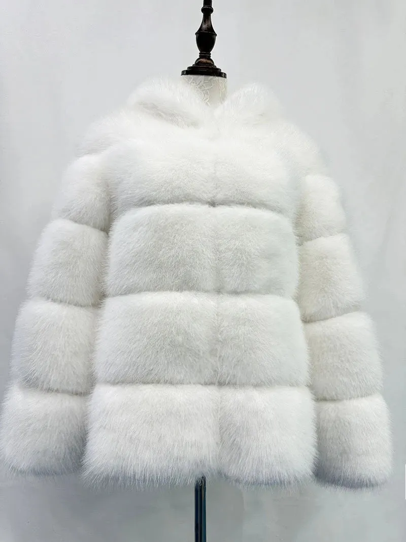 Women's Cozy Luxury Faux Fur Hooded Jacket