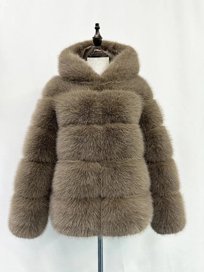 Women's Cozy Luxury Faux Fur Hooded Jacket