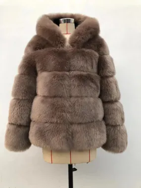 Women's Cozy Luxury Faux Fur Hooded Jacket