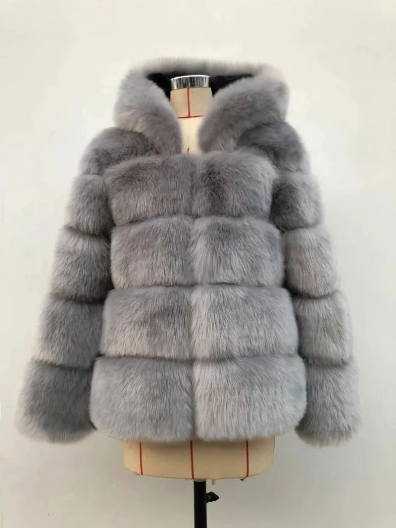 Women's Cozy Luxury Faux Fur Hooded Jacket