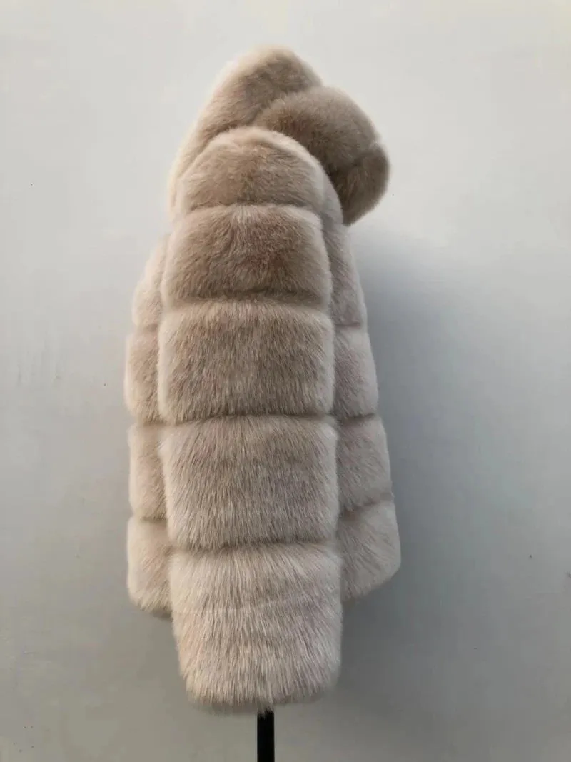 Women's Cozy Luxury Faux Fur Hooded Jacket