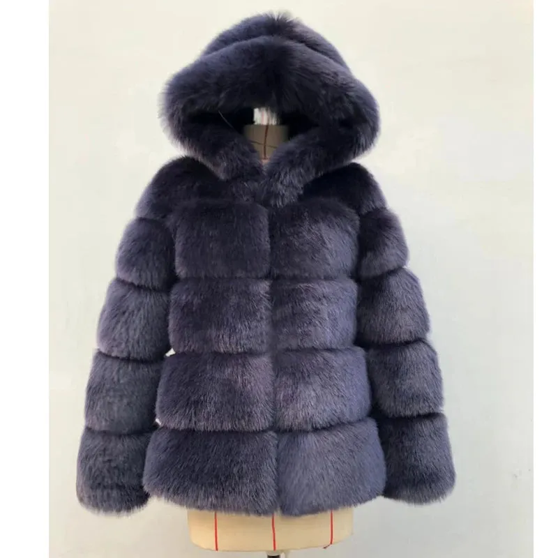 Women's Cozy Luxury Faux Fur Hooded Jacket