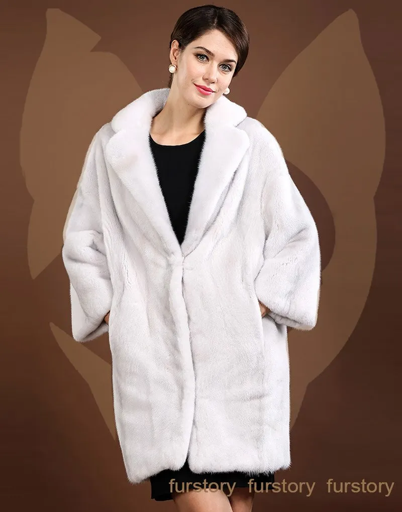 Women's Genuine Mink Fur Coat Turn Down Collar Natural Fur Women Jacket 16063