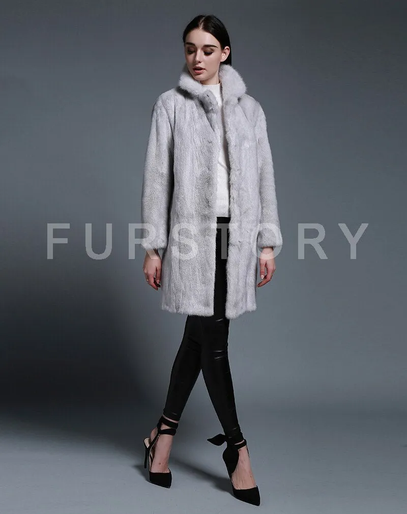 Women's Genuine Mink Fur Coat Turn Down Collar Natural Fur Women Jacket 16063