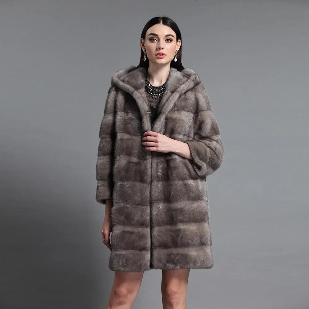 Women's Genuine Mink Fur Coat Women with Hood Women Jacket 161161