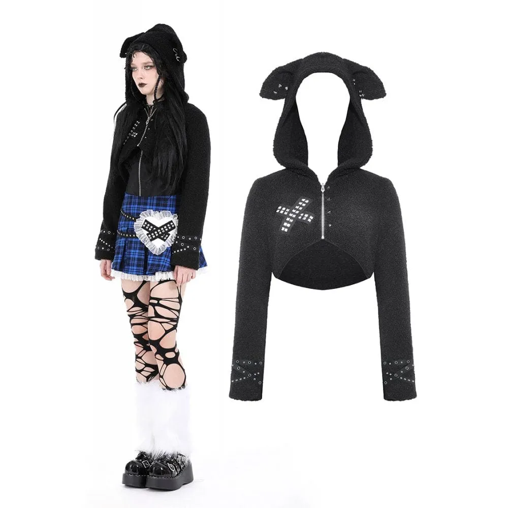 Women's Gothic Studded Sherpa Jacket with Hood