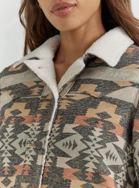 Wrangler Women's Retro Grey Geo Sherpa Lined Southwestern Print Barn Coat 112353135