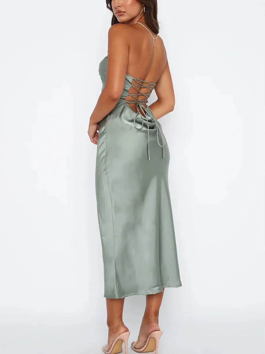 Wrap Chest Bodycon Hollow-Out Cross Tie-Up Backless Cocktail Party Casual Strapless Dress