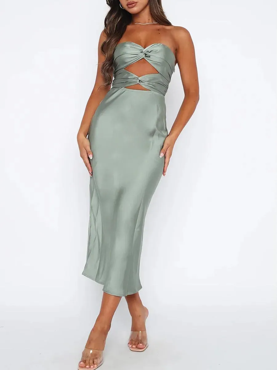 Wrap Chest Bodycon Hollow-Out Cross Tie-Up Backless Cocktail Party Casual Strapless Dress