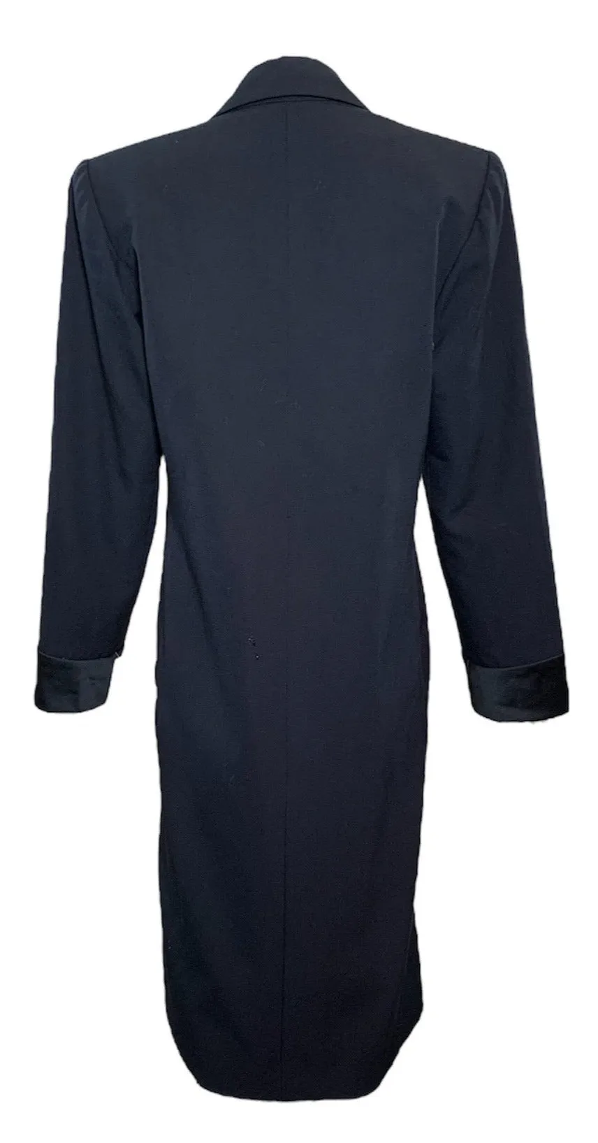 YSL Navy Blue Double Breasted Tuxedo Coat Dress with Matching Sash Belt