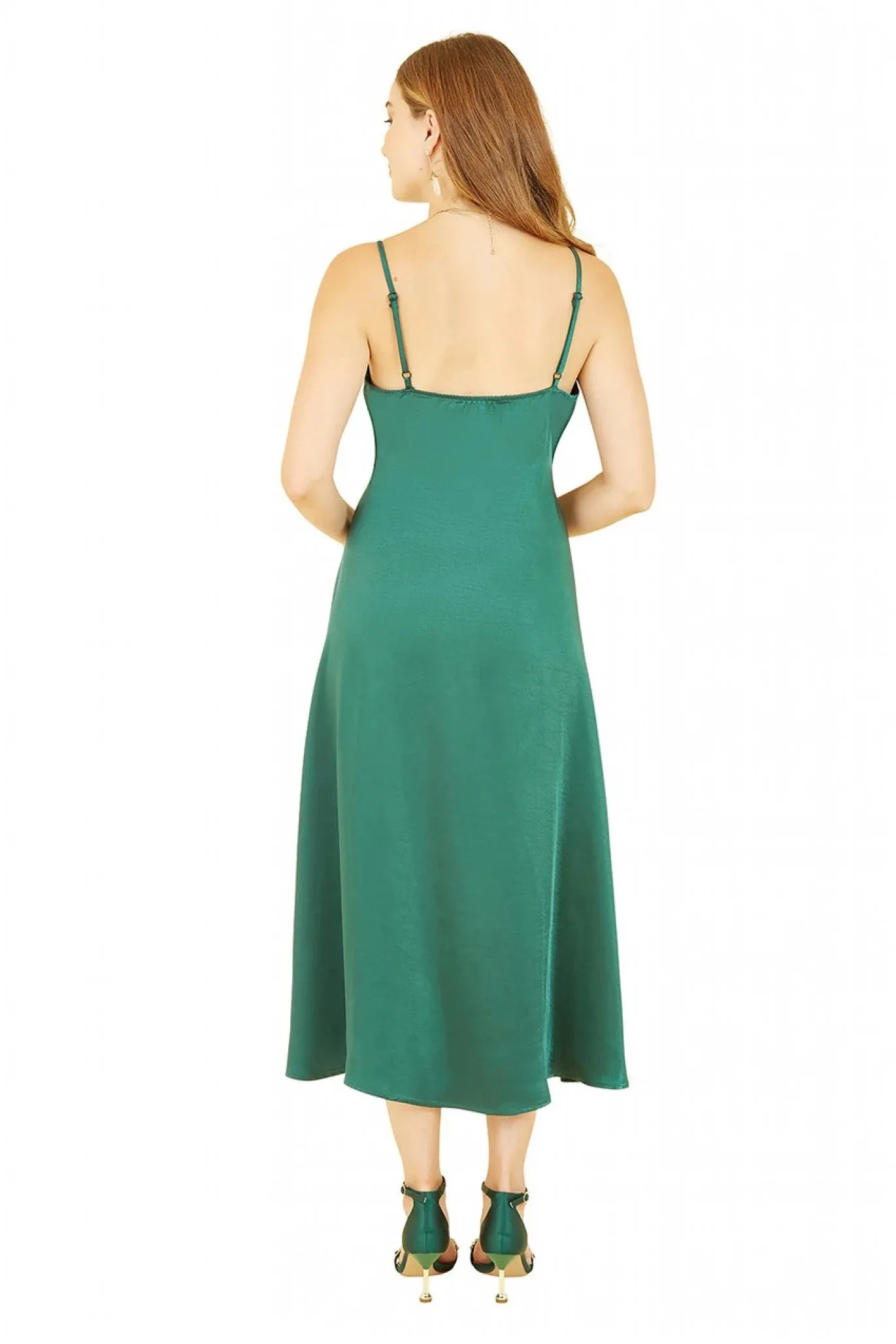 Yumi Green Satin Strappy Midi Dress