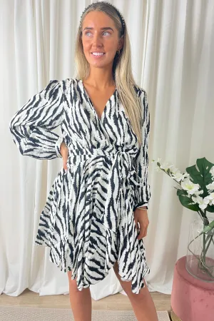 Zebra Print V Neck Wrap Dress